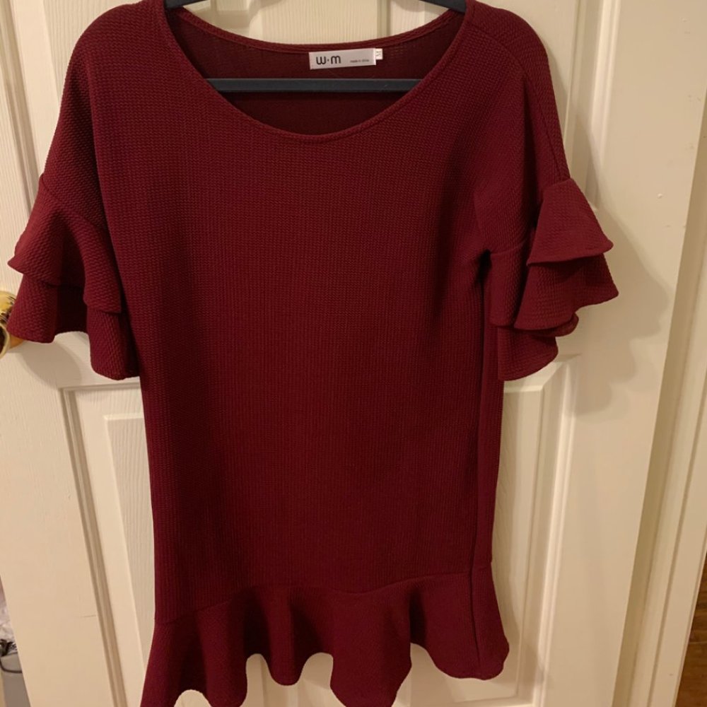 Preppy Red Dress with Flared Sleeves